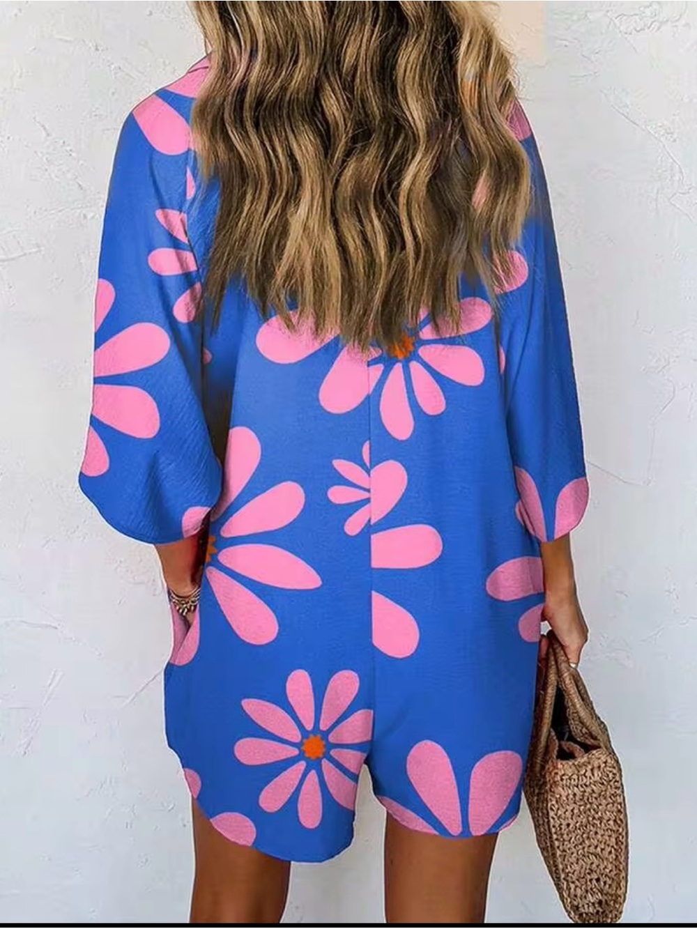 NEW Blue “Flower Power” Romper/Shorts with Pink Daisies - Picture 2 of 16